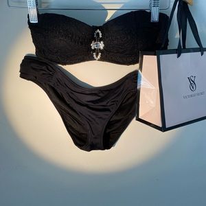 Victoria’s Secret Jeweled Bandeau Swimsuit Bikini in Black